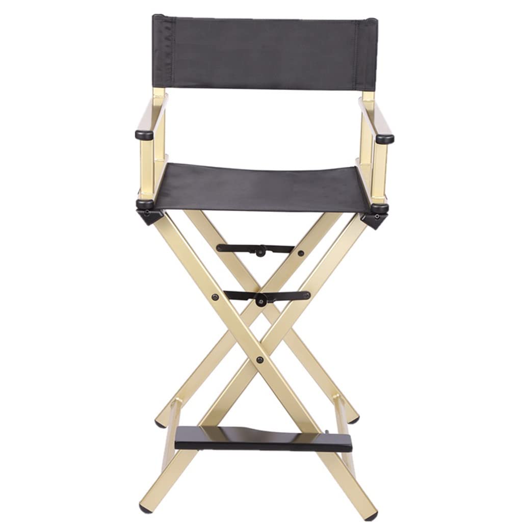 Portable Aluminum Makeup Chair Foldable Director Seat with Armrest Heavy Duty 300lb Capacity Black W980742