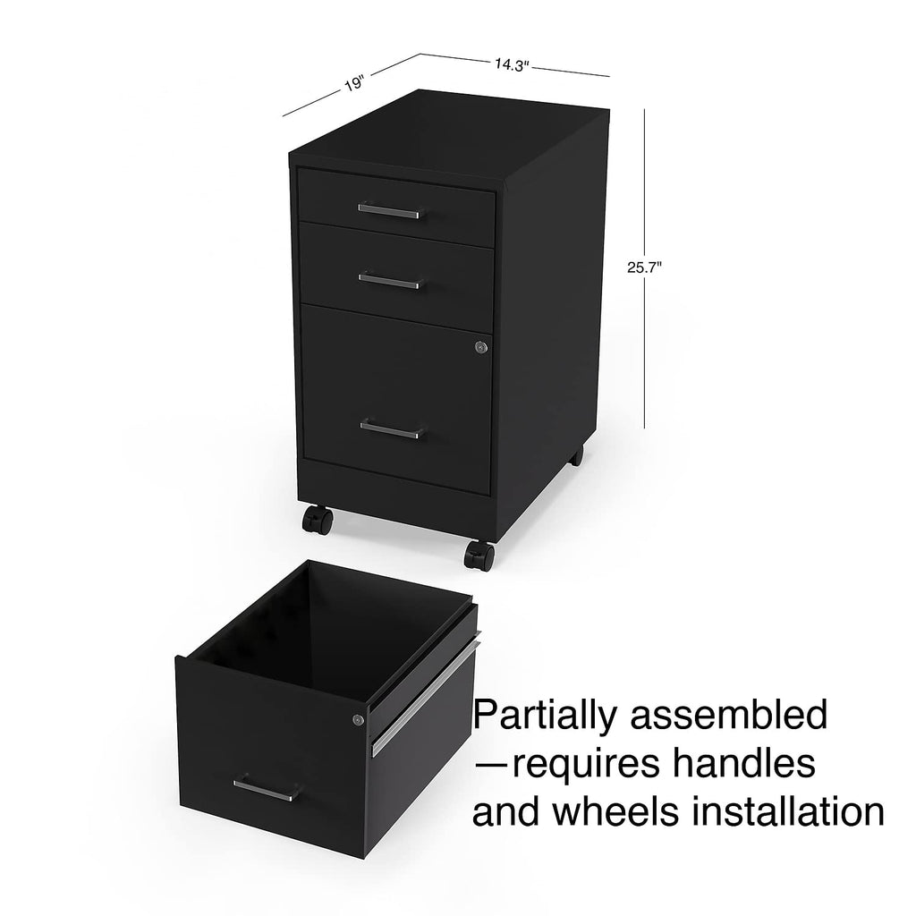 Black 3 Drawer Letter Size File Cabinet L68496