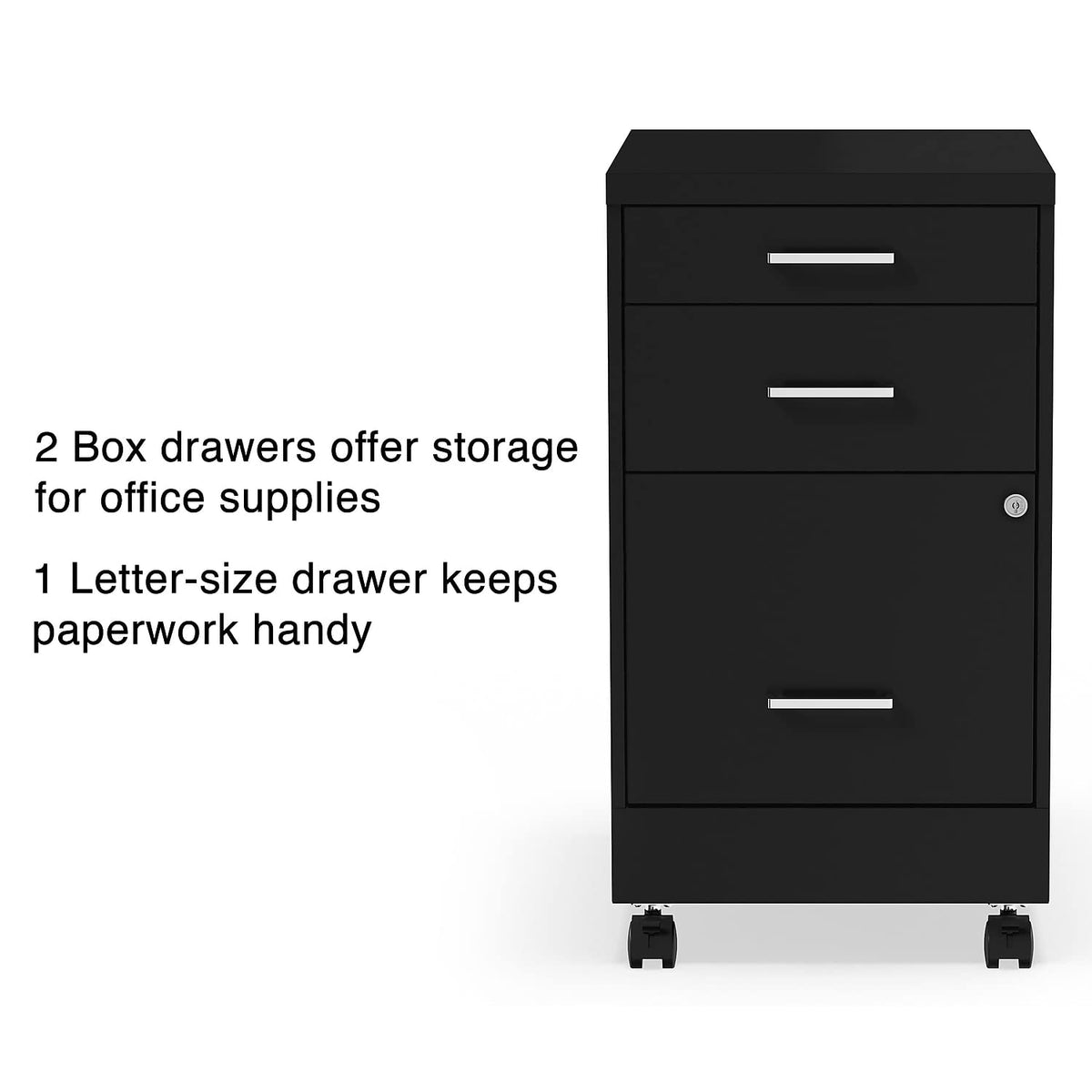 Black 3 Drawer Letter Size File Cabinet L68496