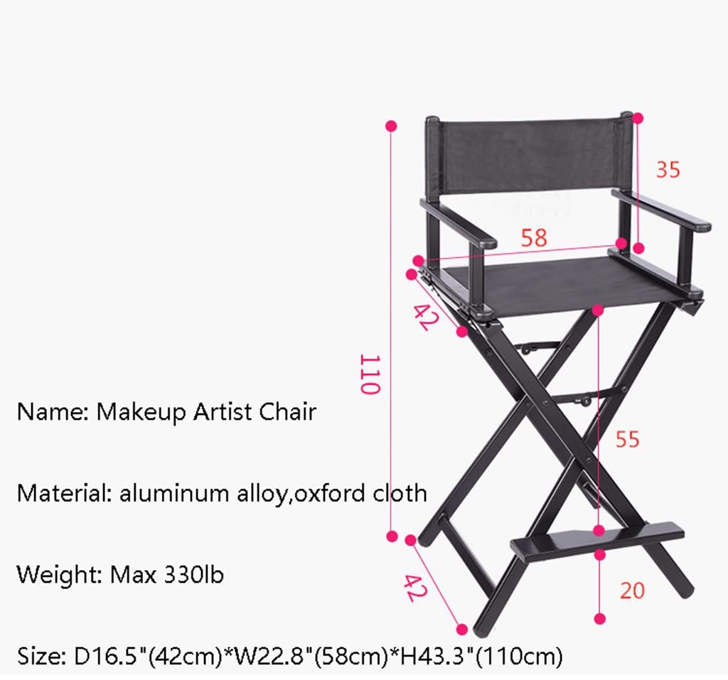Portable Aluminum Makeup Chair Foldable Director Seat with Armrest Heavy Duty 300lb Capacity Black W980742