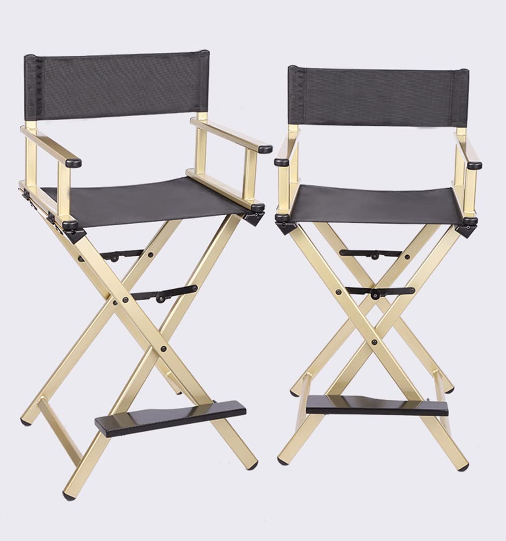 Portable Aluminum Makeup Chair Foldable Director Seat with Armrest Heavy Duty 300lb Capacity Black W980742