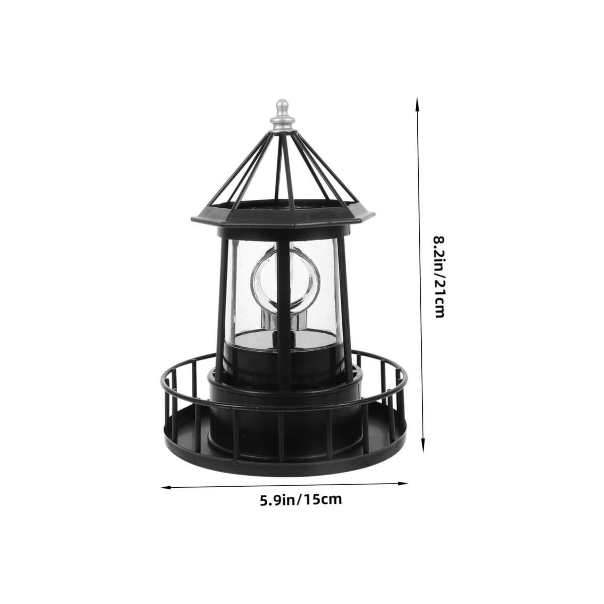 Black Solar Powered Rotating Lighthouse O34159
