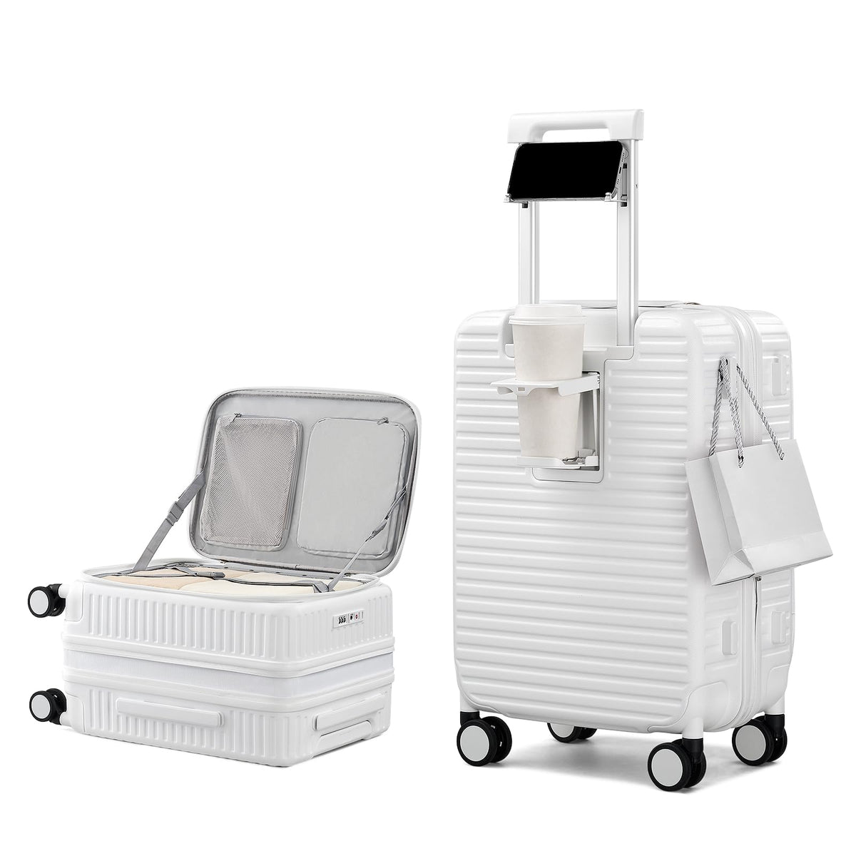 20 Inch White Hard Shell Carry on Luggage with Wheels N15651