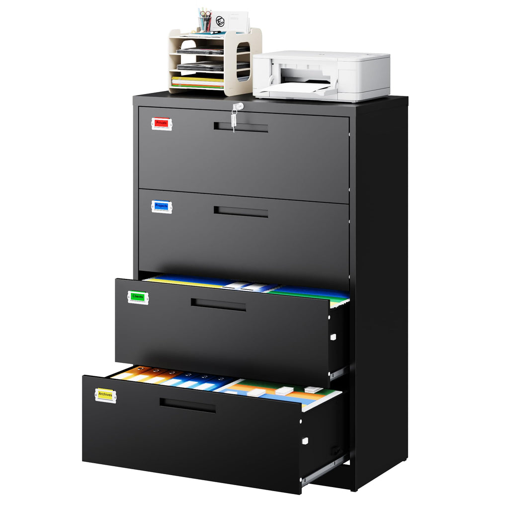 4 Drawer File Cabinet with Lock, Black X43265