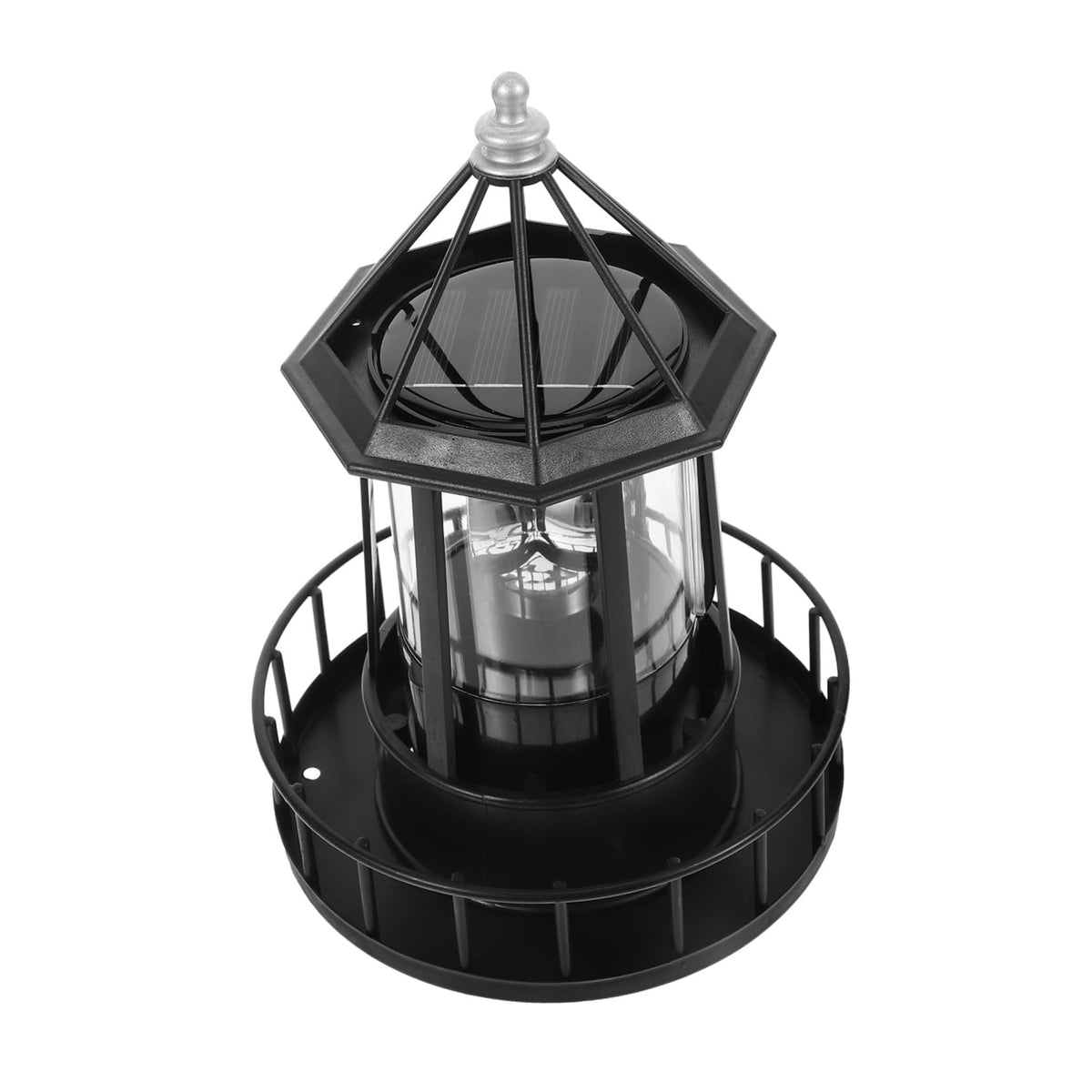 Black Solar Powered Rotating Lighthouse O34159
