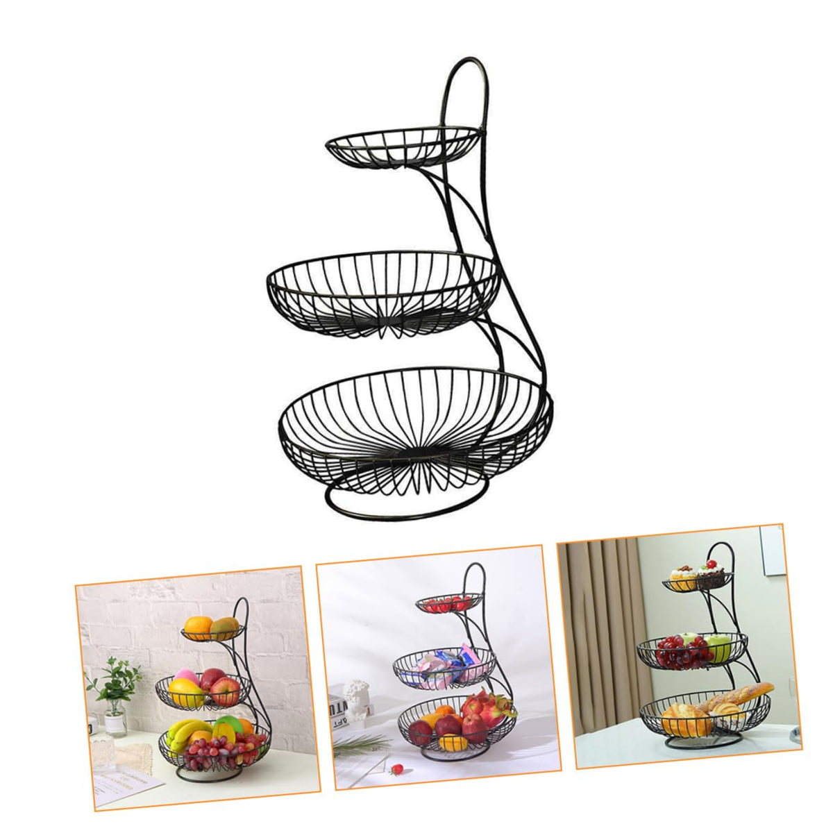 Black 3-Tier Iron Fruit Basket L1626