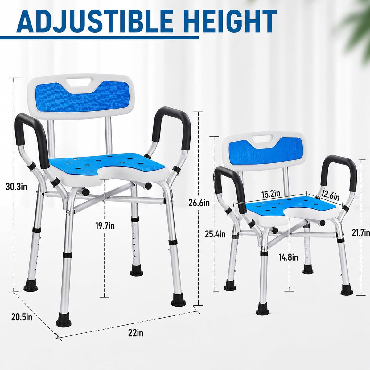 Shower Chair with Arms and Back, U-Shaped Seat U995394