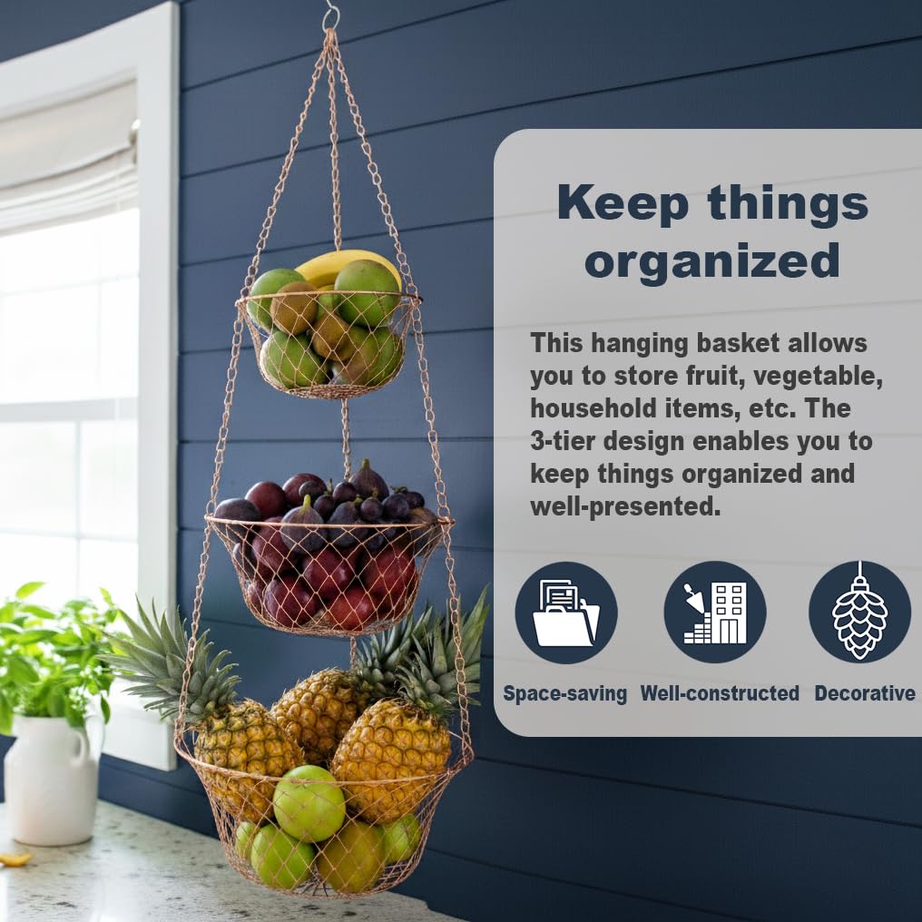 3 Tier Heavy Duty Wire Fruit and Vegetable Basket with Hooks Z678881