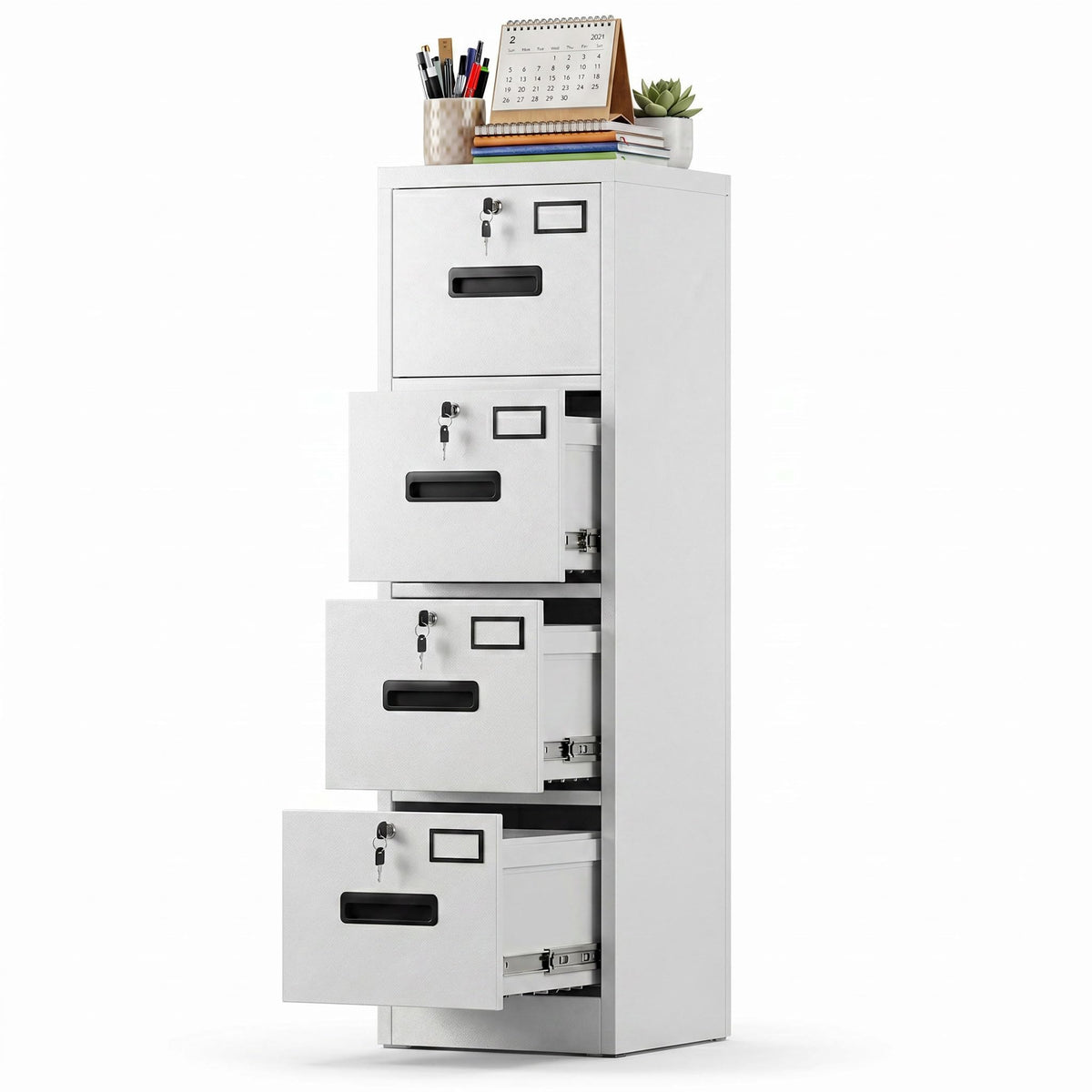 4 Drawer White Metal File Cabinet O13292