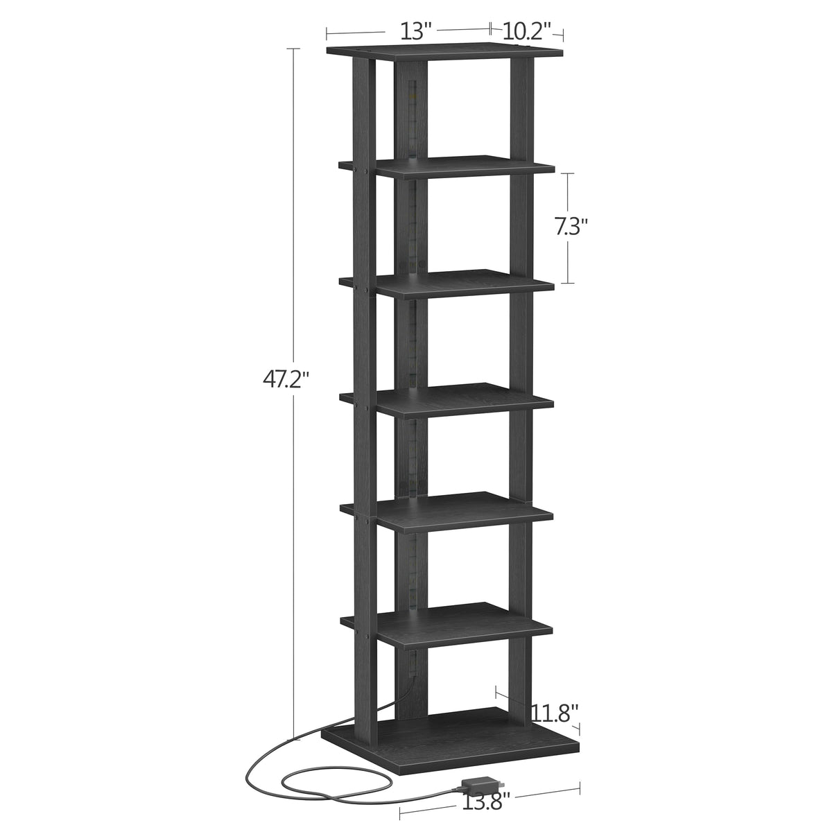 Black 7-Tier Narrow Bookshelf with LED Lights B707973