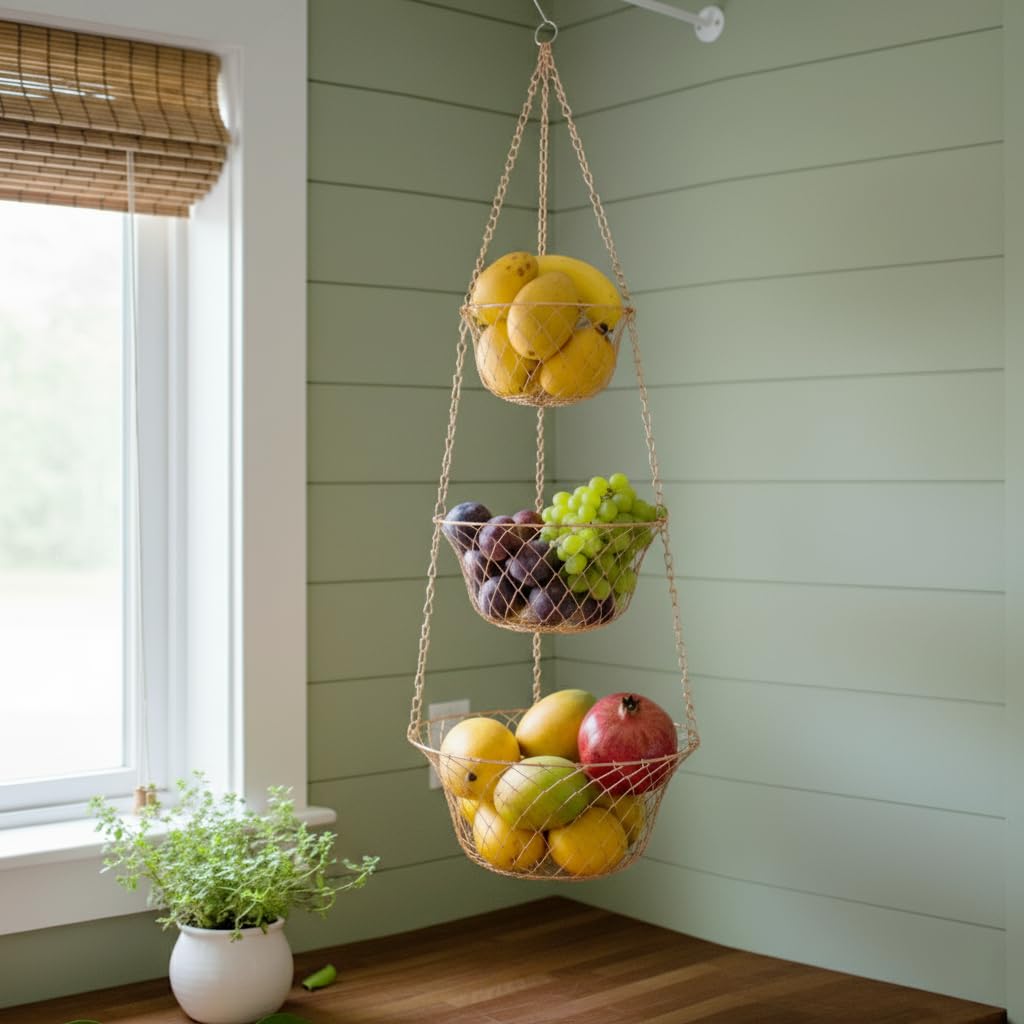 3 Tier Heavy Duty Wire Fruit and Vegetable Basket with Hooks Z678881