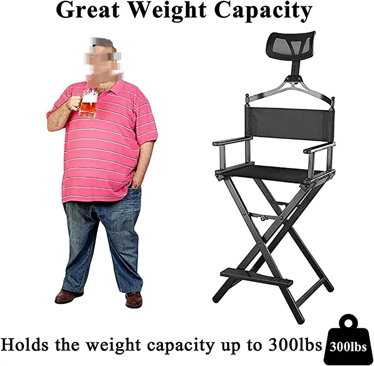 Portable Aluminum Makeup Chair Foldable Director Seat with Armrest Heavy Duty 300lb Capacity Black W980742
