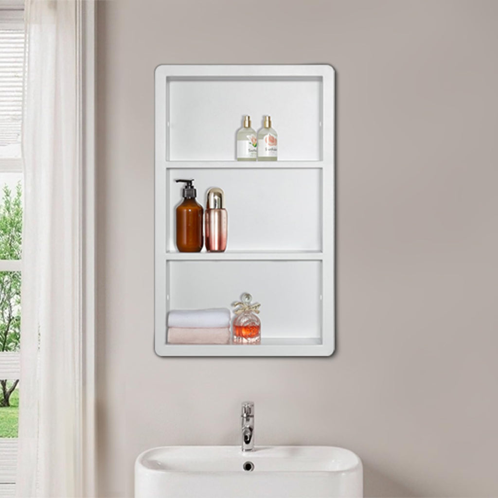 14x24 Matte White Stainless Steel Recessed Medicine Cabinet with 2 Shelves N237588