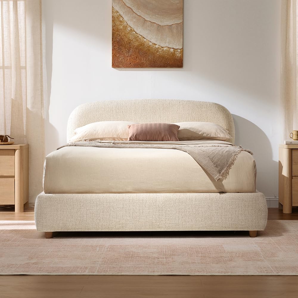 Queen Lift Up Storage Bed Frame with Adjustable Headboard, Beige P314