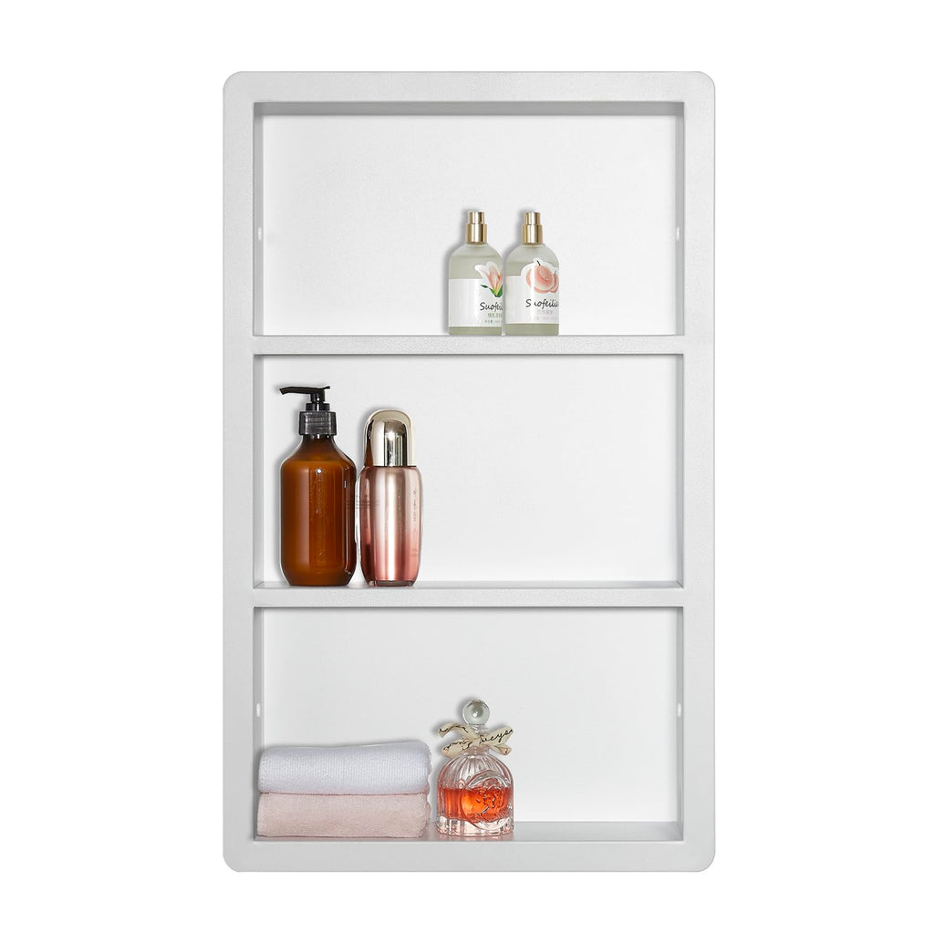 14x24 Matte White Stainless Steel Recessed Medicine Cabinet with 2 Shelves N237588