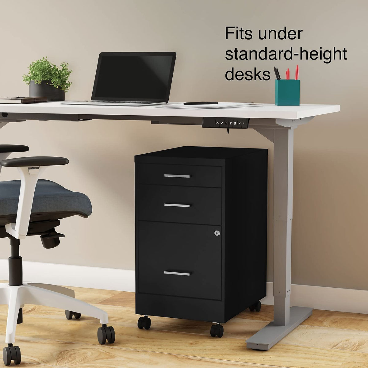 Black 3 Drawer Letter Size File Cabinet L68496