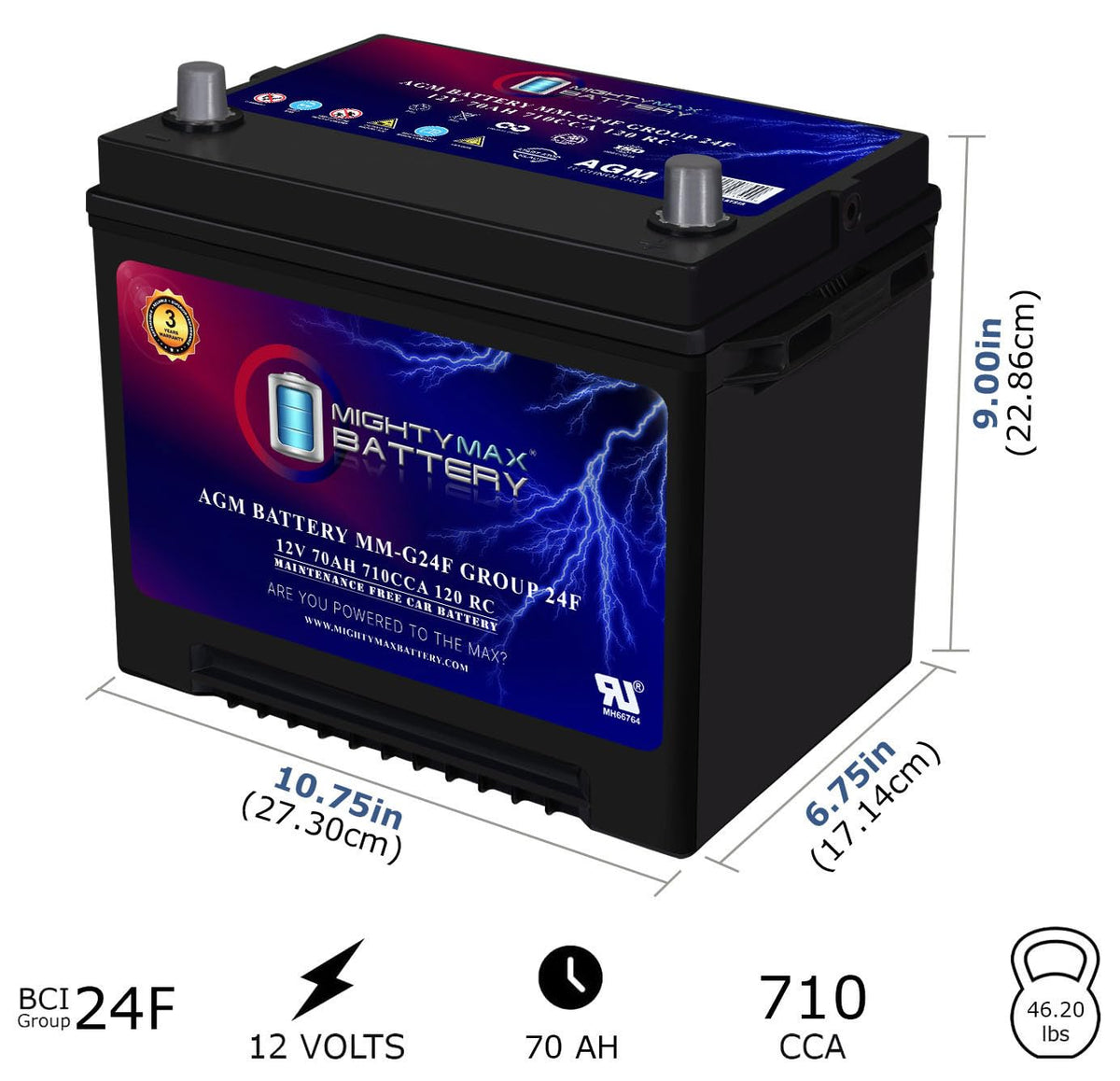12V 70Ah AGM Replacement Battery A923479