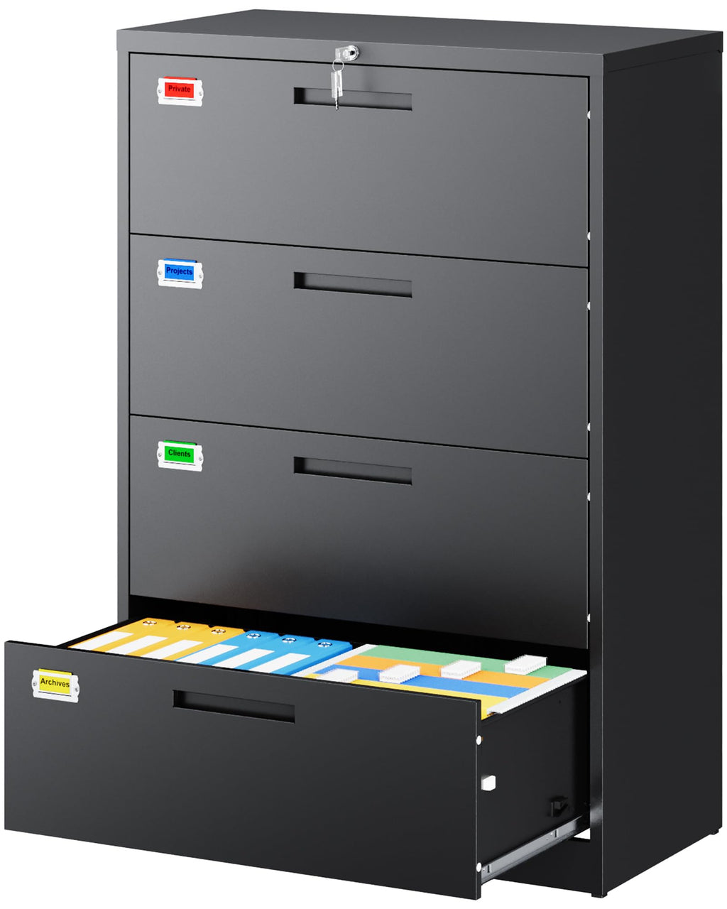 4 Drawer File Cabinet with Lock, Black X43265
