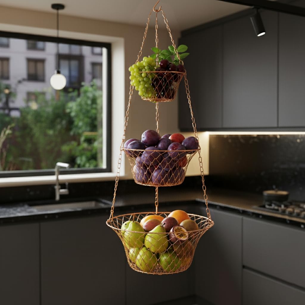 3 Tier Heavy Duty Wire Fruit and Vegetable Basket with Hooks Z678881