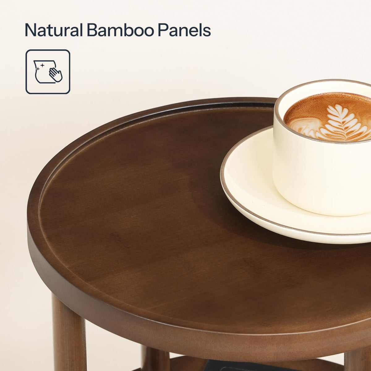 Set of 2 Round Bamboo Side Tables with Charging Station O320