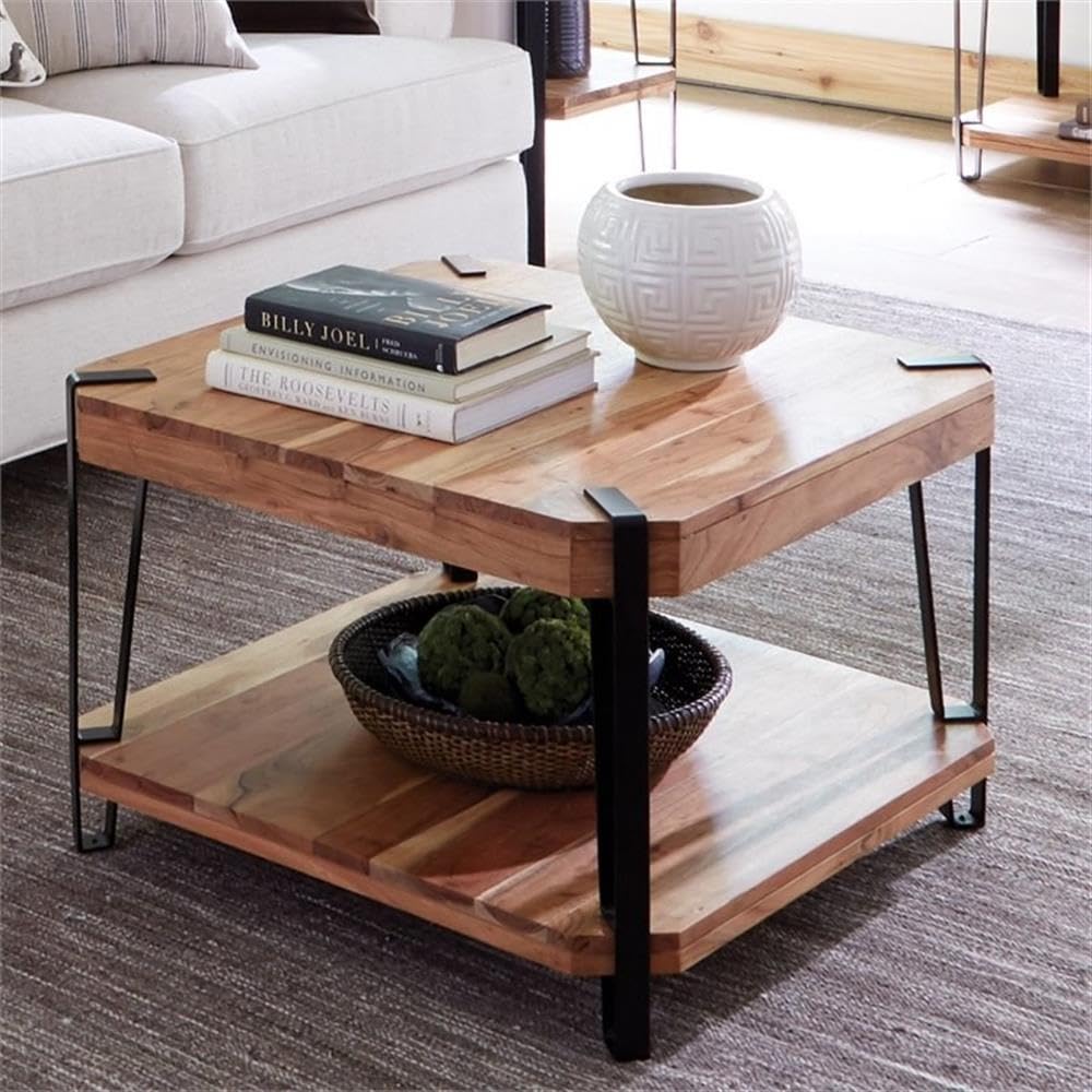 Natural Solid Wood Coffee Table with Metal Frame P535