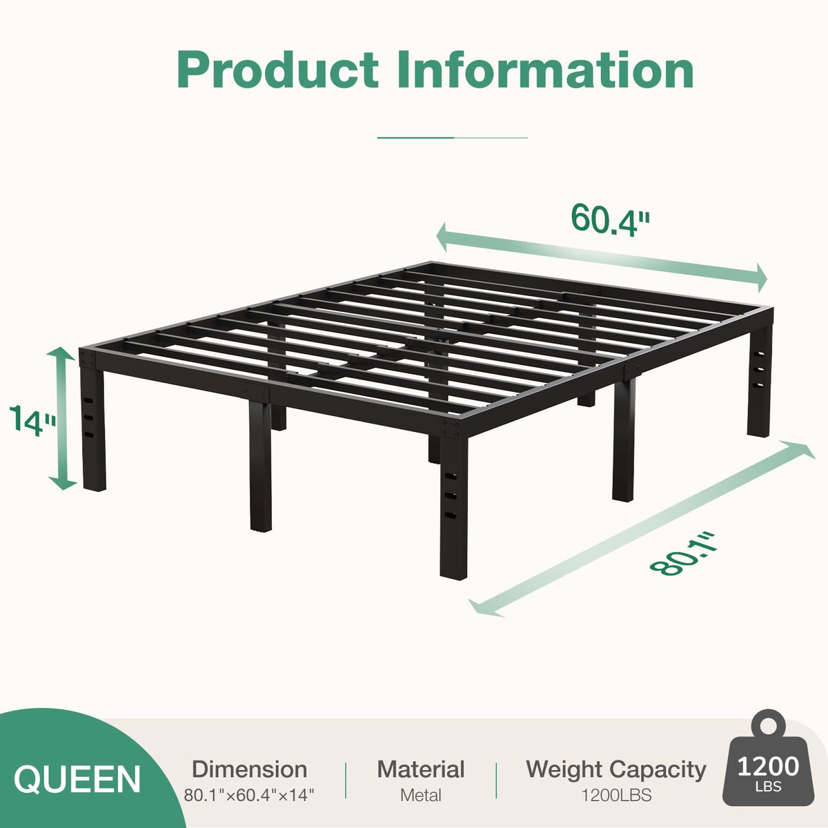 Queen Size 14 Inch Metal Platform Bed Frame X371