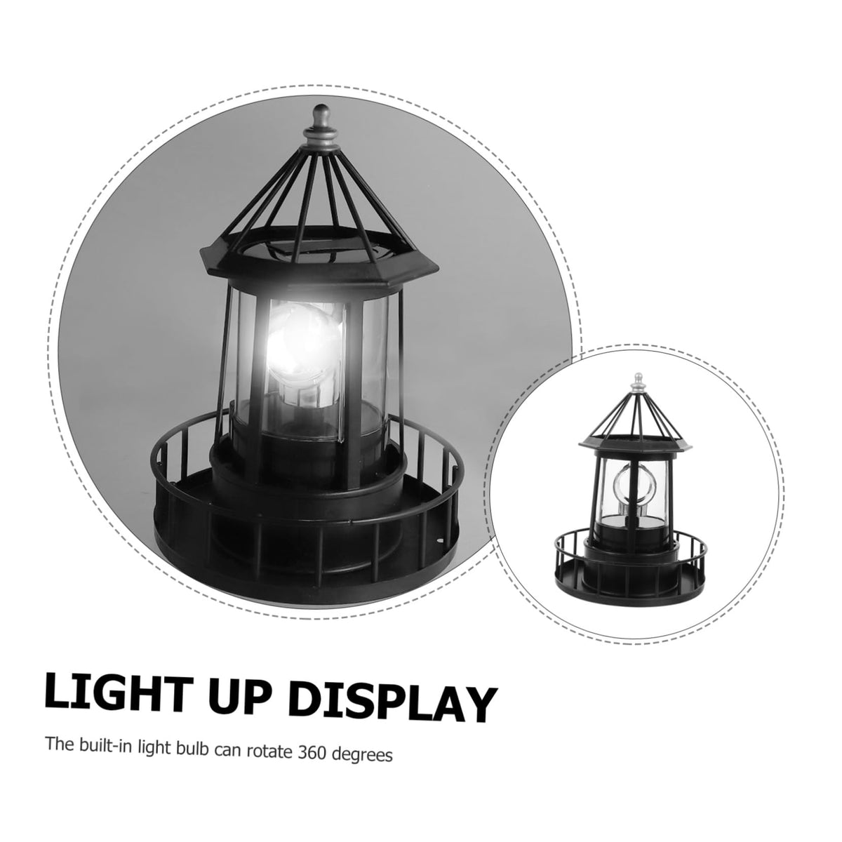 Black Solar Powered Rotating Lighthouse O34159