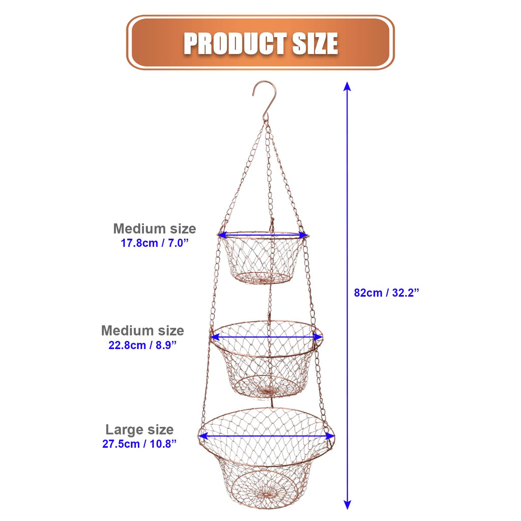 3 Tier Heavy Duty Wire Fruit and Vegetable Basket with Hooks Z678881