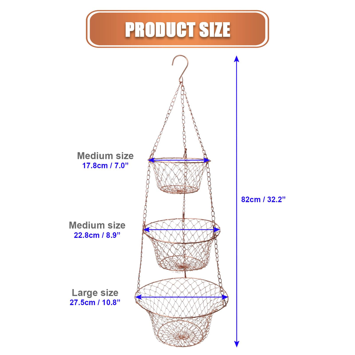 3 Tier Heavy Duty Wire Fruit and Vegetable Basket with Hooks Z678881