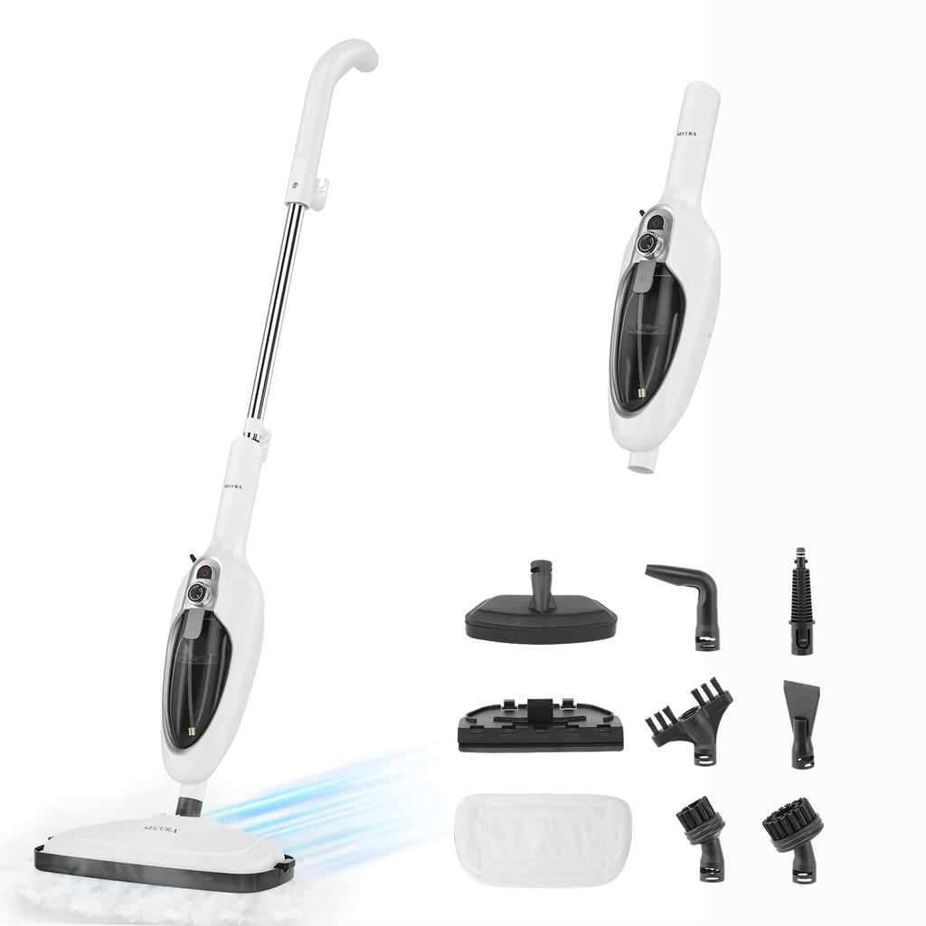 White 10-in-1 Detachable Steam Mop with 3 Microfiber Pads W59913