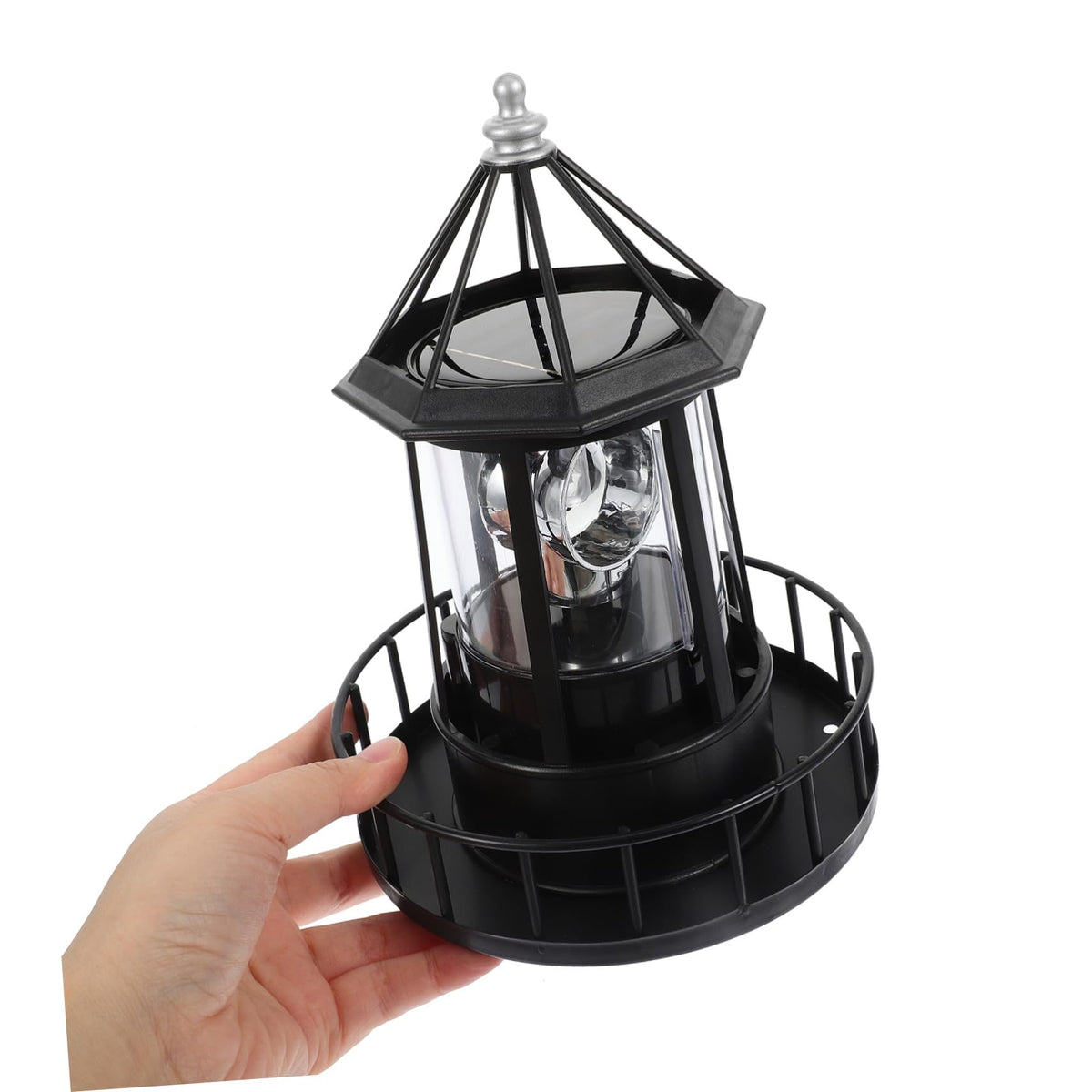 Black Solar Powered Rotating Lighthouse O34159