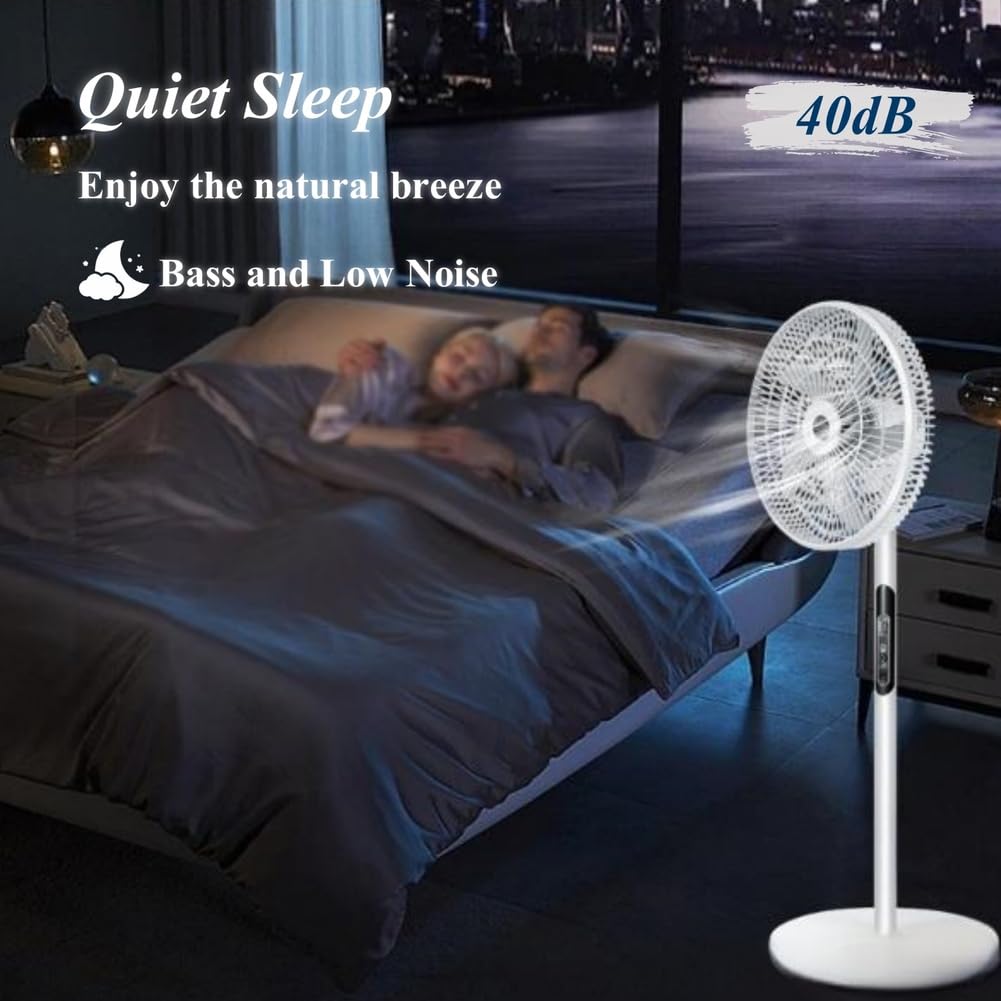 Oscillating Pedestal Fan with Remote, Solar Rechargeable, 3 Speeds, 16in, White E270