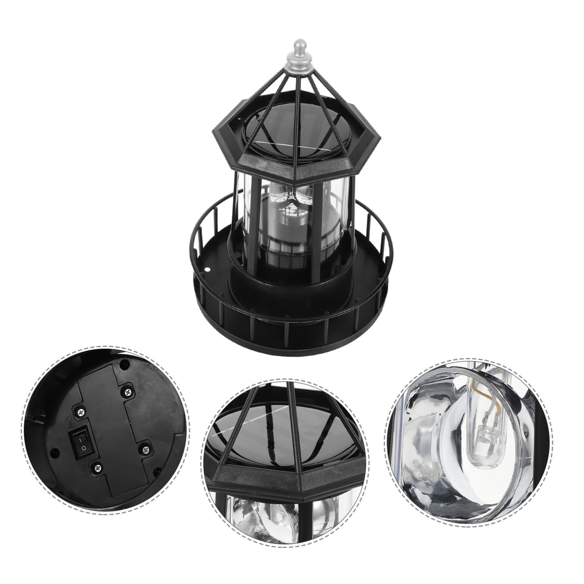 Black Solar Powered Rotating Lighthouse O34159