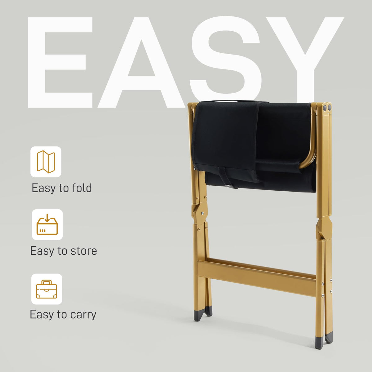 Aluminum Folding Directors Chair 19" Seat Height Black Fabric Golden Frame H14165