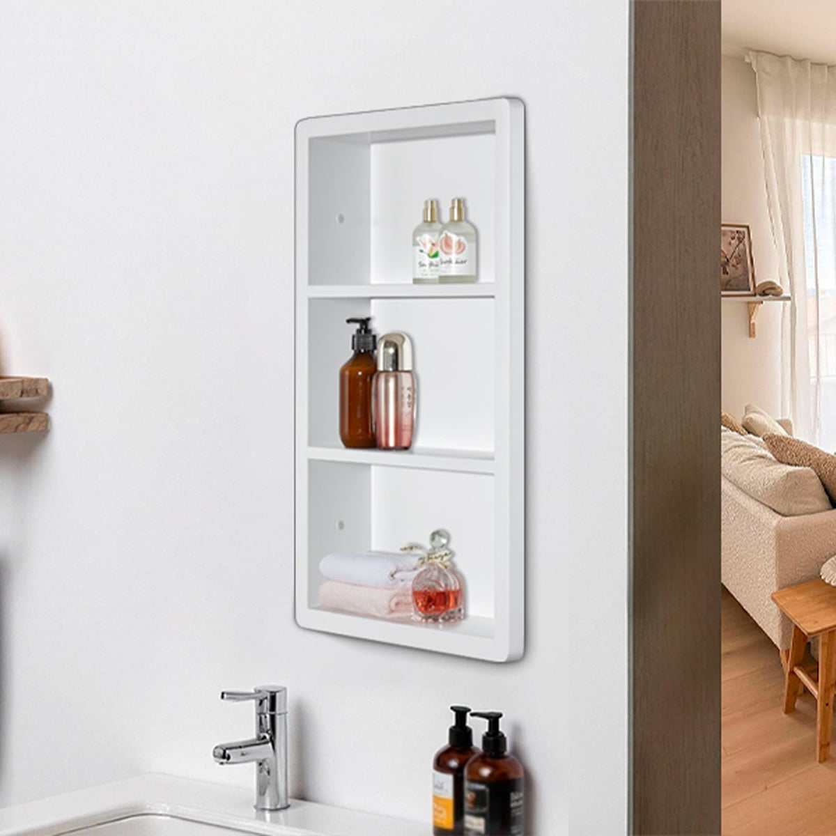 14x24 Matte White Stainless Steel Recessed Medicine Cabinet with 2 Shelves N237588