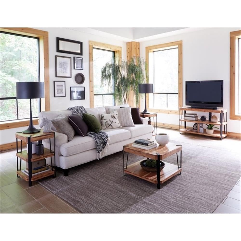 Natural Solid Wood Coffee Table with Metal Frame P535