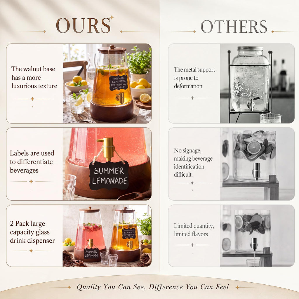 2 Sets 2 Gallon Glass Drink Dispenser with Wooden Base Stand X765