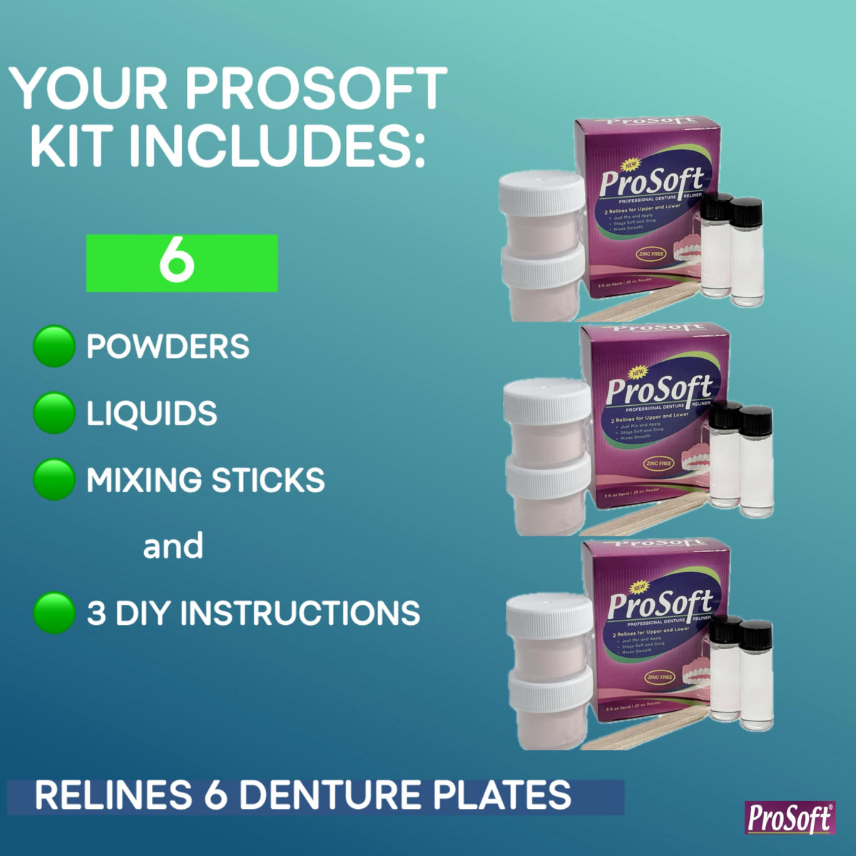 Denture Reliner Kit, 3 Boxes E584