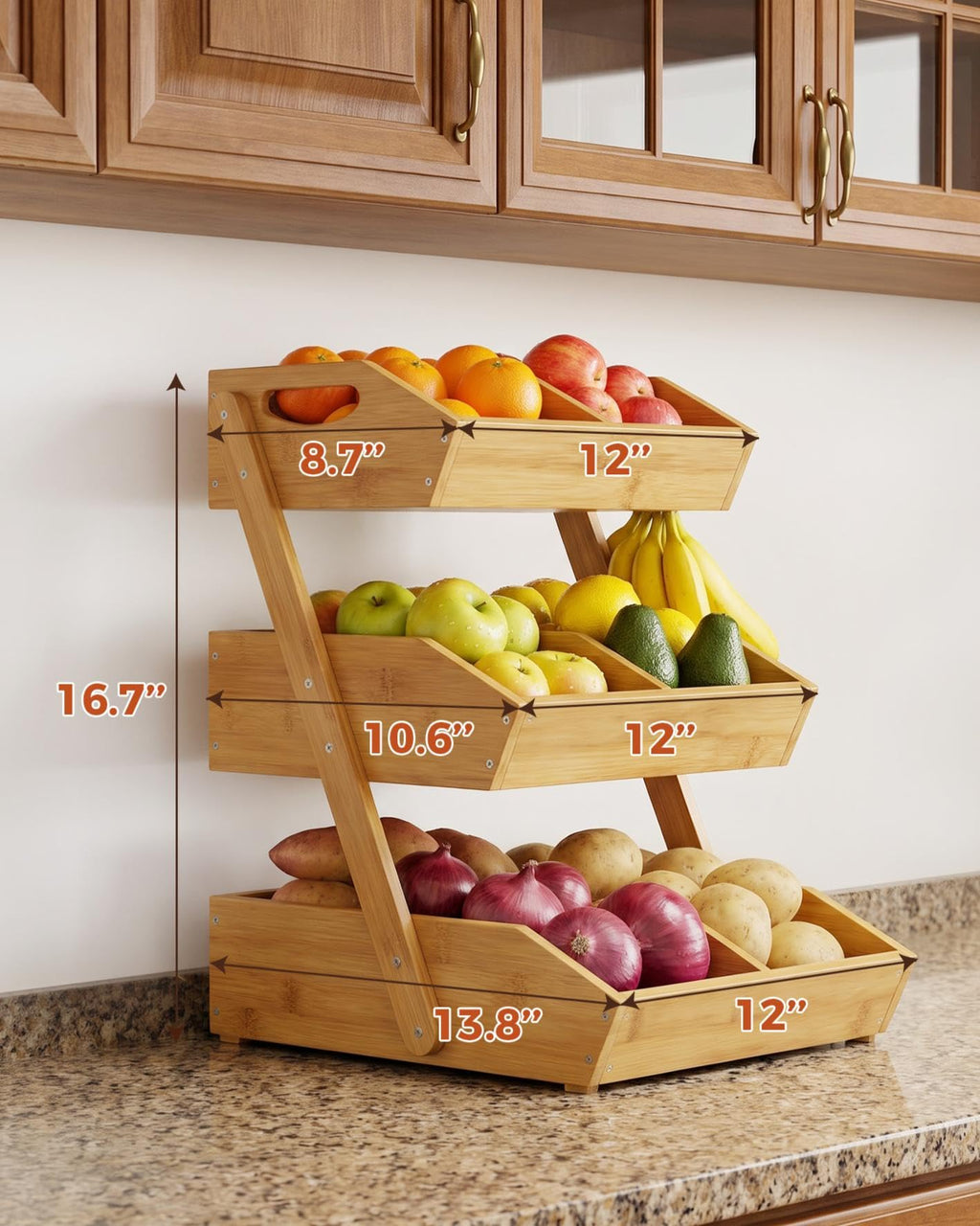3-Tier Bamboo Fruit Basket with 2 Banana Holders Y9387