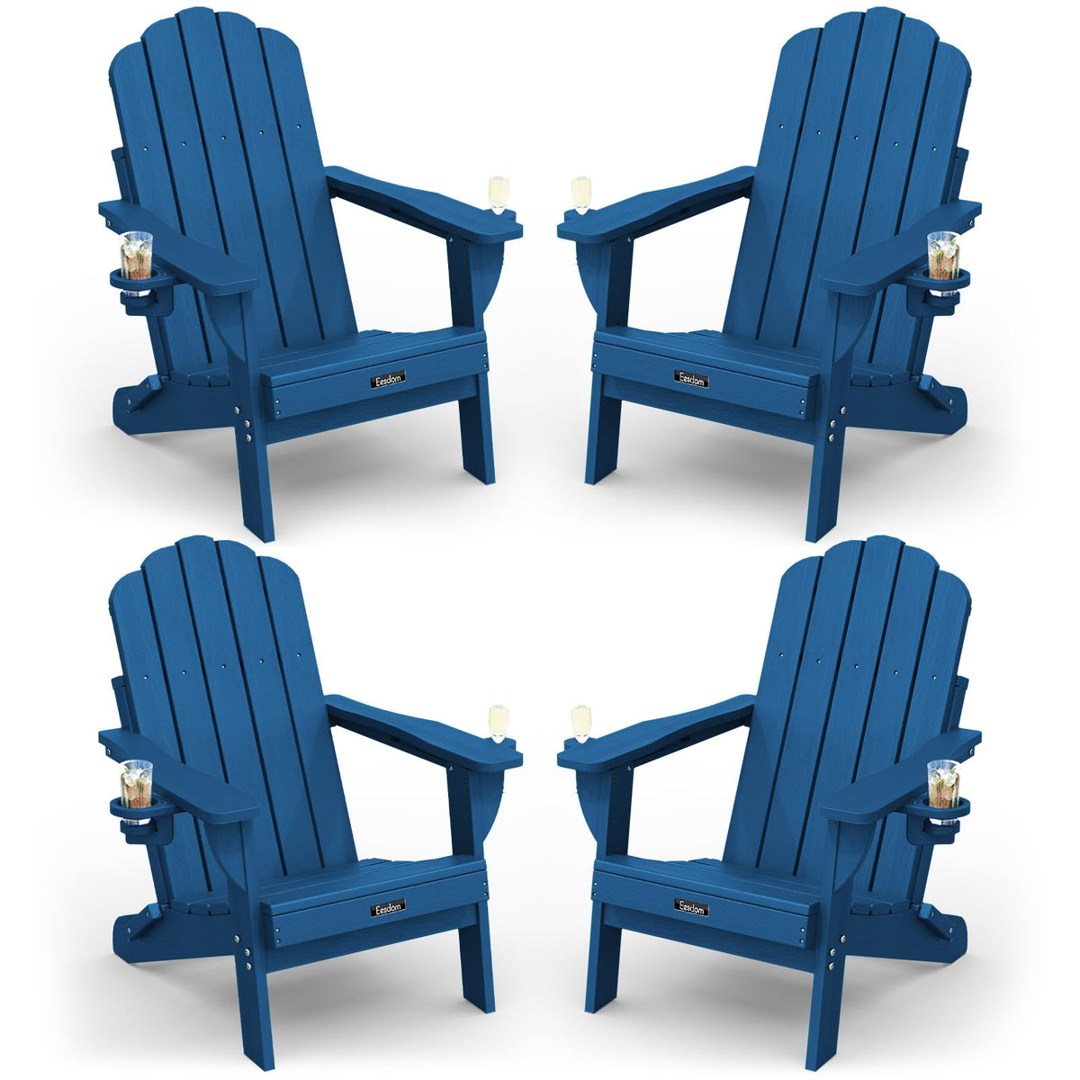 Folding Adirondack Chairs Set of 4 with 2 Cup Holders V244