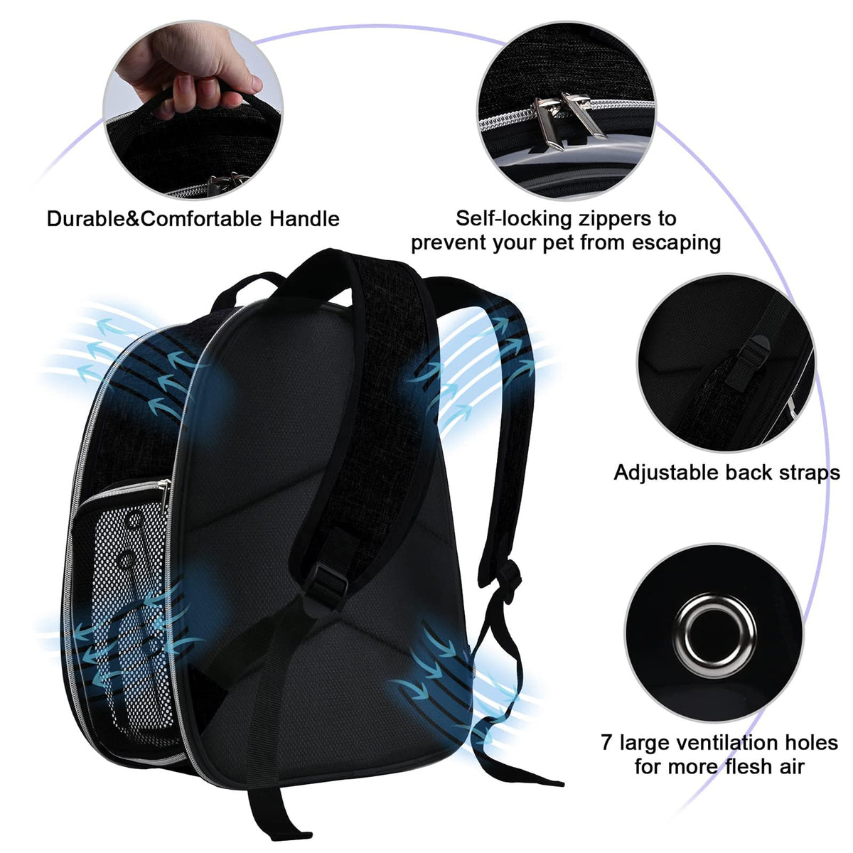 Cat Carrier Backpack Bubble 18 Lbs Black H8643