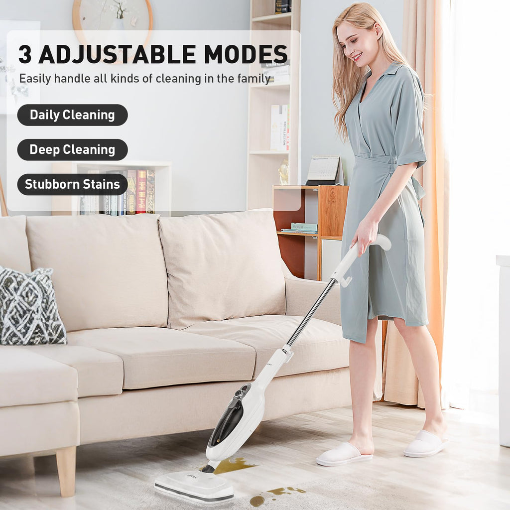 White 10-in-1 Detachable Steam Mop with 3 Microfiber Pads W59913