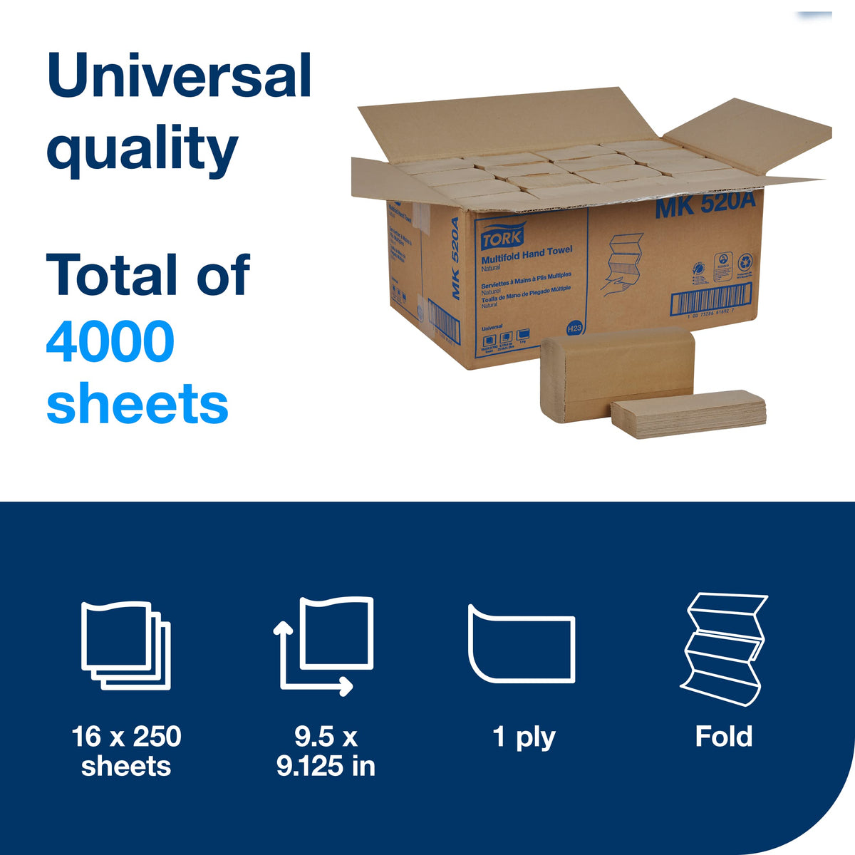 Multifold Hand Towel, Natural, 16 packs x 250 sheets F2896