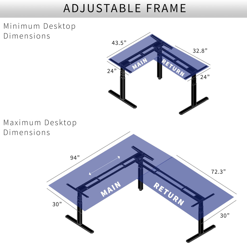 Black Electric Corner 3 Leg Standing Desk Frame H228