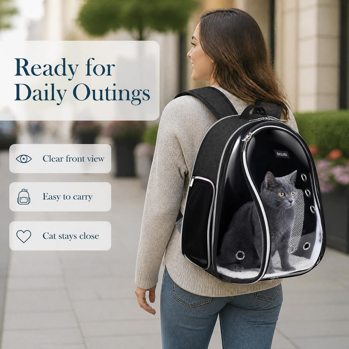 Cat Carrier Backpack Bubble 18 Lbs Black H8643