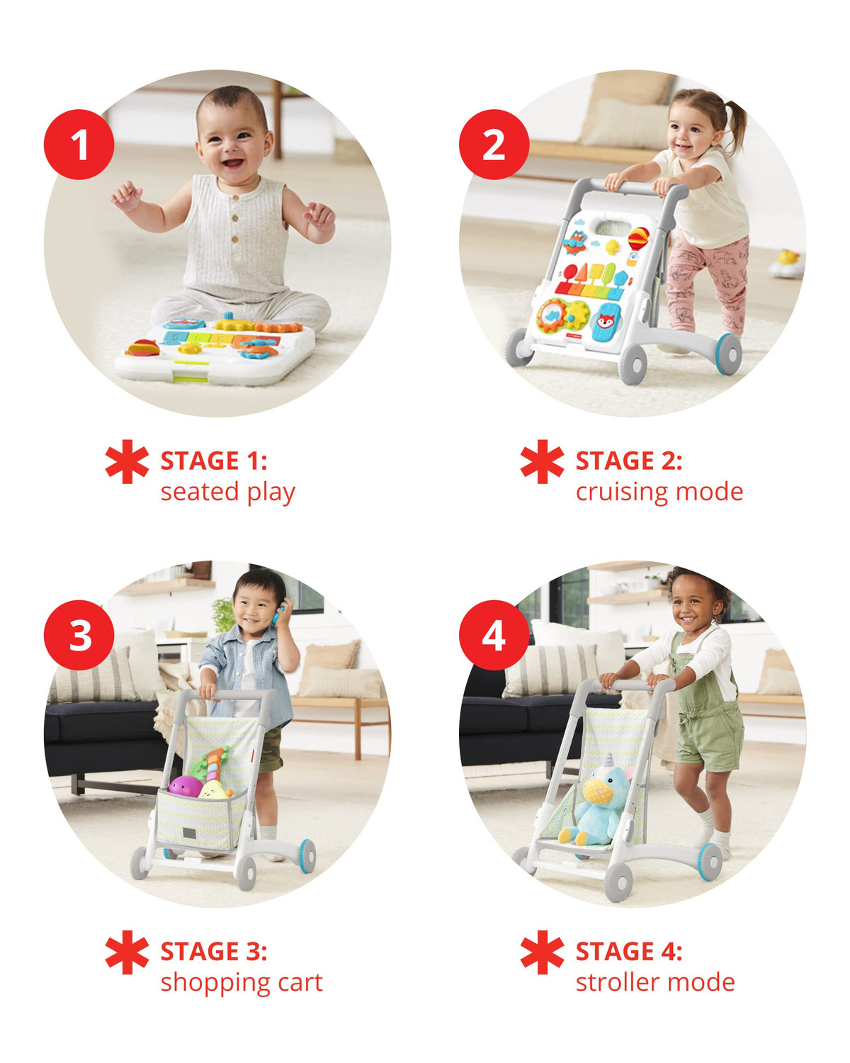 4-in-1 Sit to Stand Baby Walker with 40+ Activities E486