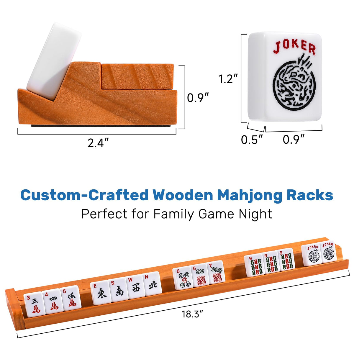 166 White Tiles Mahjong Game Set with Wooden Racks and Carrying Bag G604055