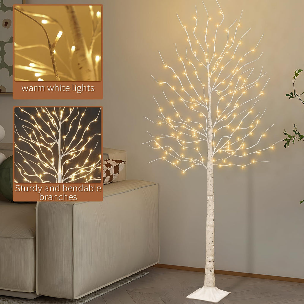 Set of 2 6 feet Lighted Birch Tree 160 LED Warm White J56028