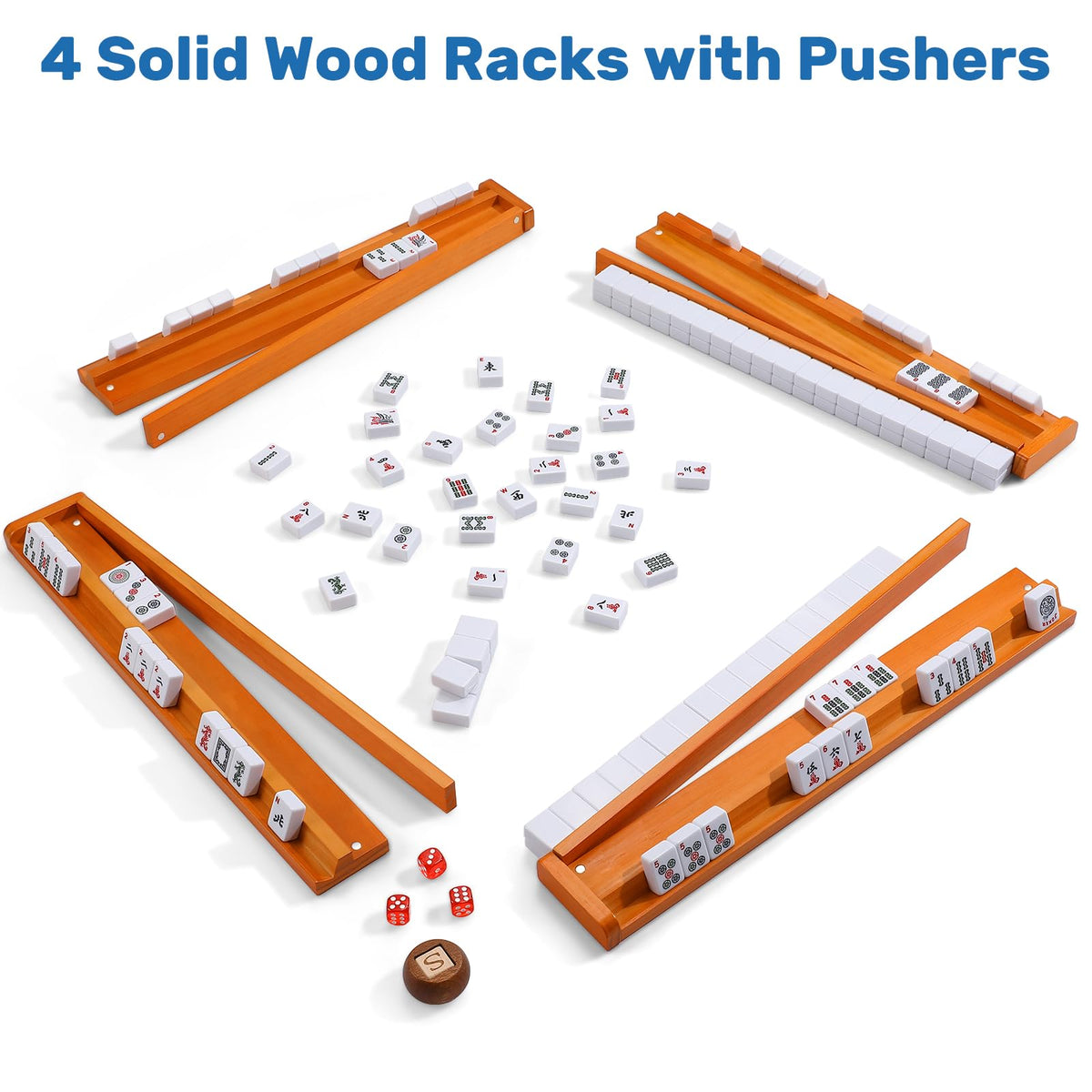 166 White Tiles Mahjong Game Set with Wooden Racks and Carrying Bag G604055