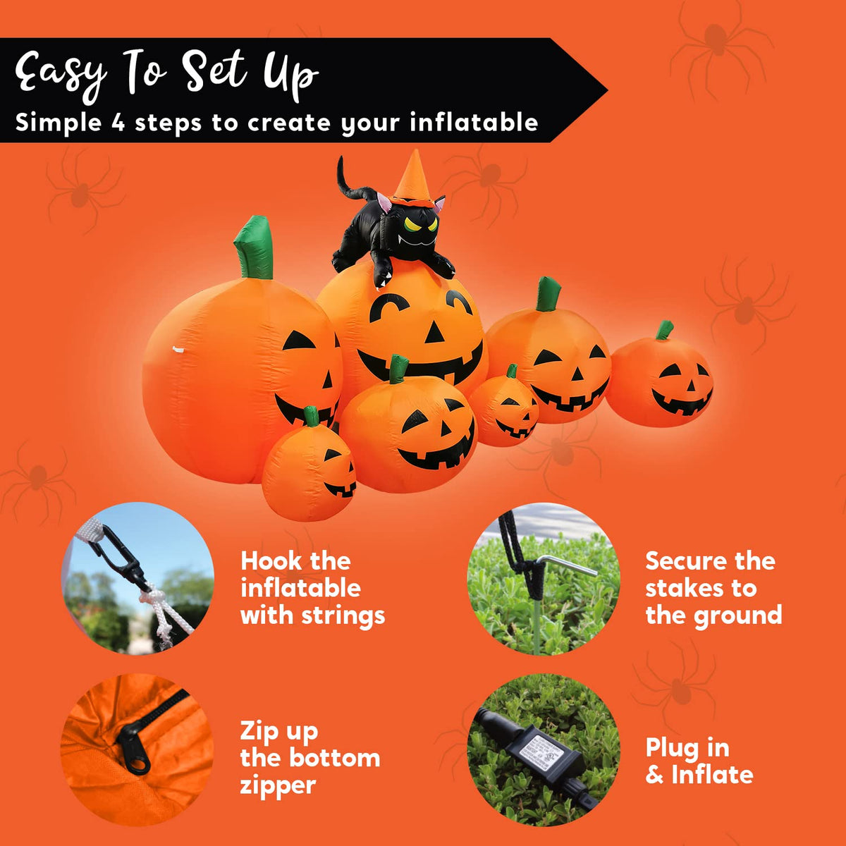 7 FT Long Halloween Inflatables Pumpkin Outdoor Decoration S43584